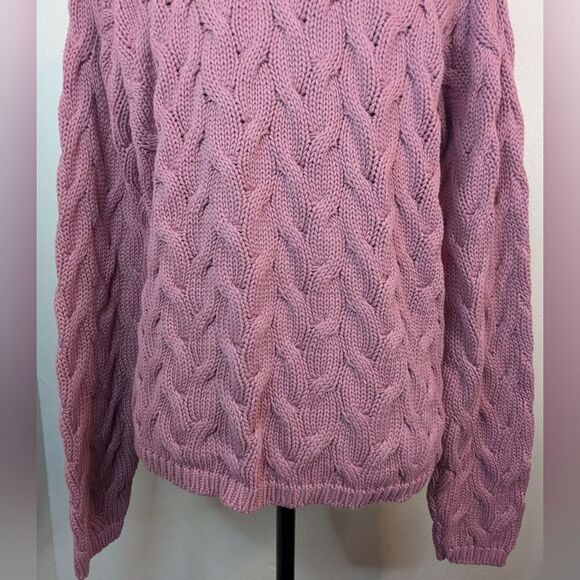 VTG Cable Knit Barbiecore Preppy Light Academia Cozycore Granny Chic Sweater M - Picture 7 of 7